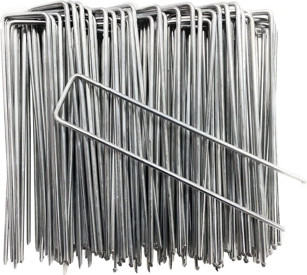 100 pcs U-shaped garden anchor pegs, 150mm, silver