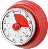60 Minute Mechanical Kitchen Timer with Magnet in Stainless Steel, 3.6 x 7.3cm, Red