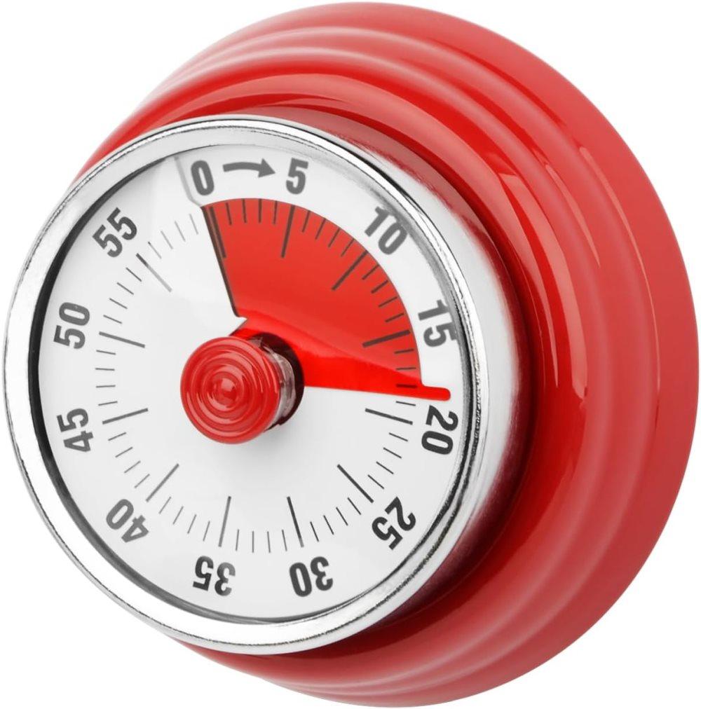 60 Minute Mechanical Kitchen Timer with Magnet in Stainless Steel, 3.6 x 7.3cm, Red