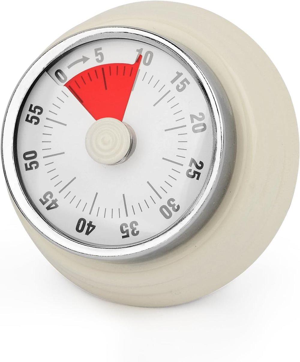 60 Minute Mechanical Kitchen Timer with Magnet, Stainless Steel Beige, 3.6 x 7.3cm