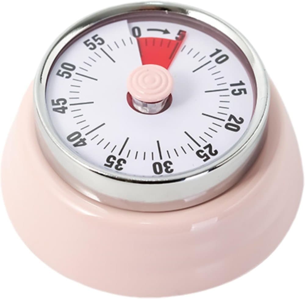 Mechanical Kitchen Timer 60 min with Magnet, Stainless Steel Pink, 3.6 x 7.3cm