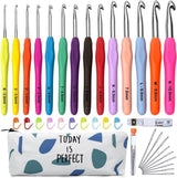 36-Piece Knitting Kit with Crochet Hooks, Markers, Measuring Tape, Ergonomic Soft Rubber Handles, Colorful, with Case