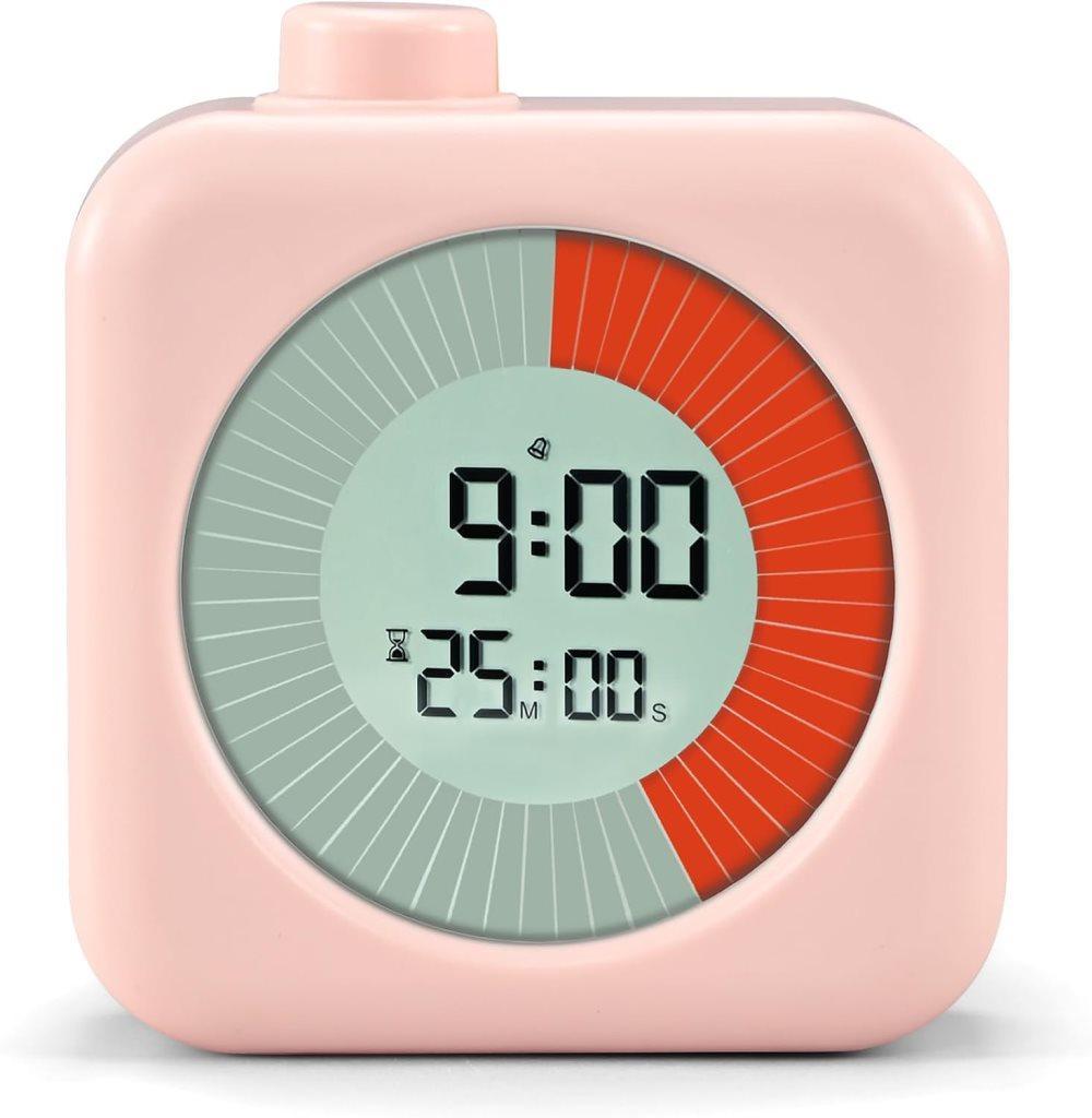 60 Minute Digital Timer with Clock and Alarm, 3-in-1, Pink