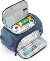 3-Layer School Pencil Case, Dark Blue Multifunctional Pencil Bag with Spacious Design for Pens and Pencils