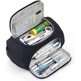 3-Layer School Pencil Case, Black, Multifunctional Spacious Pencil Bag for Pens and Stationery
