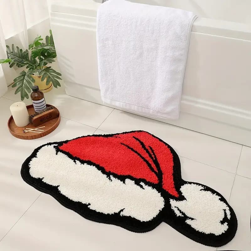 Christmas Santa Claus Bath Mat, Soft Non-Slip Absorbent, Machine Washable, for Living Room and Bathroom
