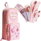 3 Compartments Cute Pencil Case Large Capacity Multifunctional Pencil Bag, Pink