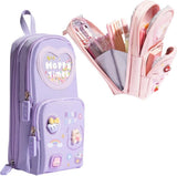 Large Capacity Cute Pencil Case with 3 Compartments, Purple