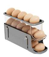 30 Eggs Egg Container 2-Pack, Automatic Rolling Foldable Egg Holder with Dispenser for Refrigerator, 2-3 Levels, Gray