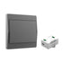 Gray battery-free wireless light switch and receiver kit.