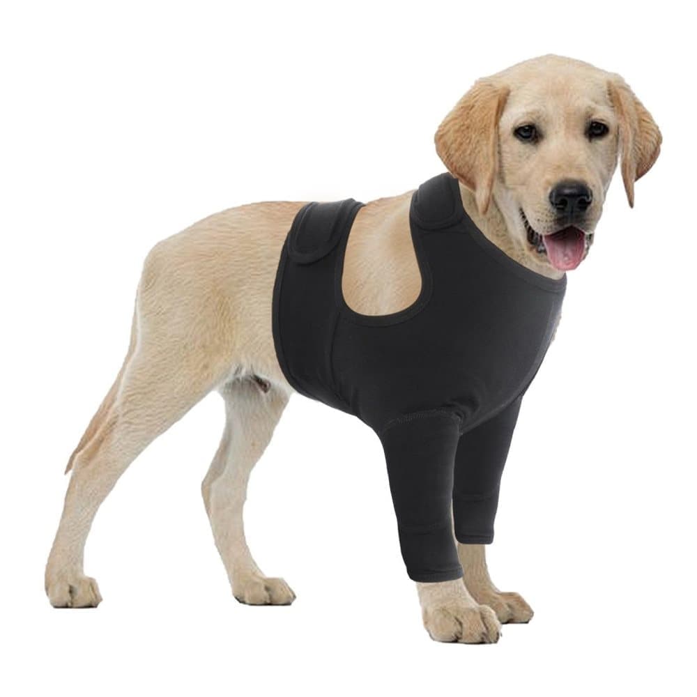 3XL Dog Elbow Protection, Breathable Elastic Post-Surgery Foreleg Cover to Prevent Licking and Biting, Black