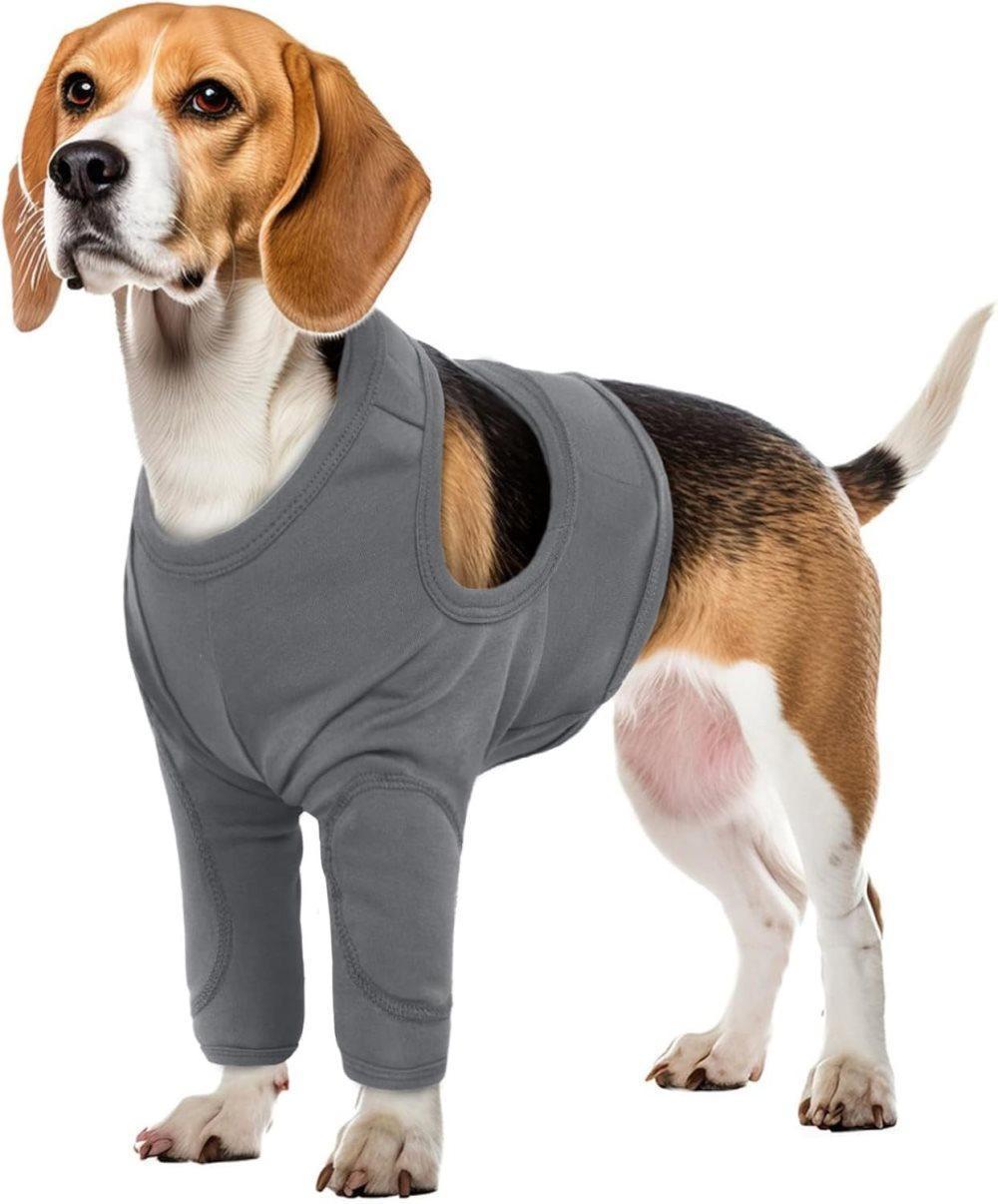 Elastic Dog Elbow Protector XL, Light Gray, Breathable for Post-Surgery, Prevents Licking and Biting