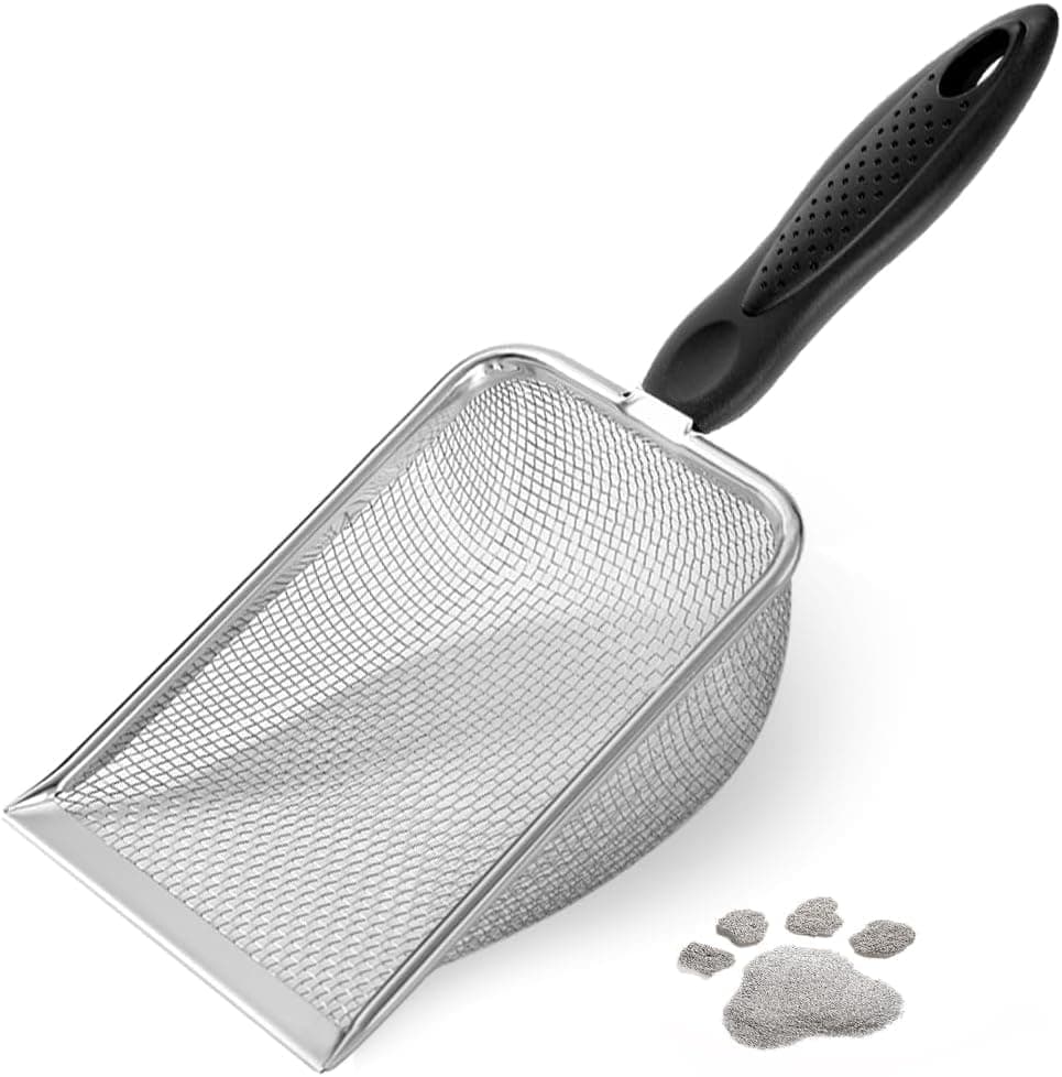 Stainless Steel Cat Litter Scoop, Durable and Easy to Clean with Mesh Design, Compatible with All Cat Litter Boxes, 3.8MM
