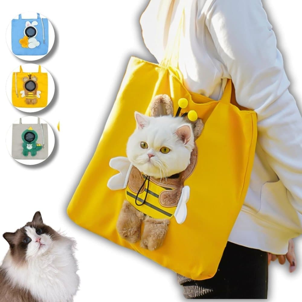 Portable Pet Shoulder Bag for Small Dogs and Cats, Hands-Free Side Opening, Cat Motif, Ideal for Outdoor Travel, 44x44cm, Yellow