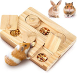 6-in-1 Hamster Feeder Interactive Wooden Game with Treat Dispenser and Rodent Search Toy for Hamsters Rabbits Chinchillas Gerbils