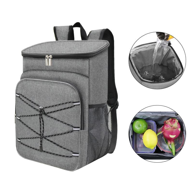 Insulated Backpack Cooler Bag Large Capacity Waterproof for Picnic Camping Lunch Grill, Gray