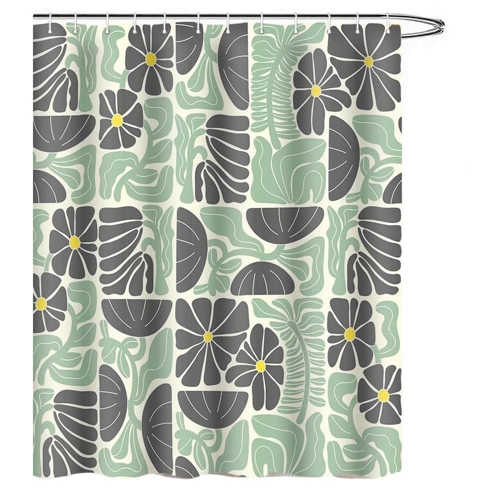 Bohemian Shower Curtain with 12 Hooks, Multicolored Abstract Floral Pattern Retro Patchwork Geometric Plants, 180x180 cm