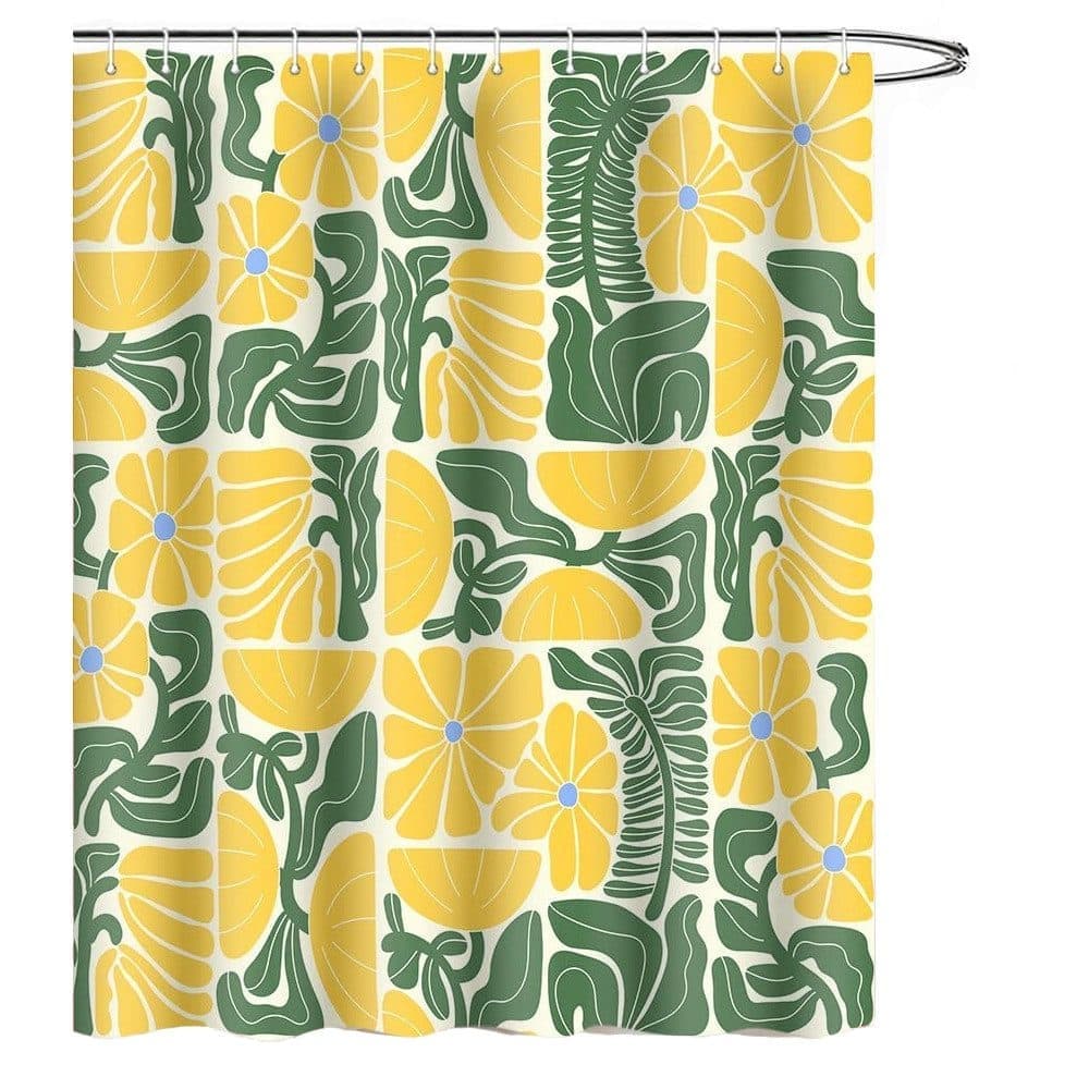 Bohemian Shower Curtain with 12 Hooks, Multicolored Abstract Floral Pattern Retro Patchwork Geometric Plants, 180x180 cm