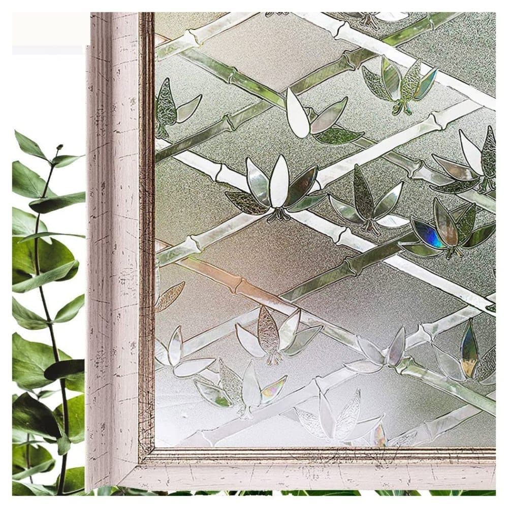Stained Glass Effect 3D Plant Motif Window Film, Decorative Privacy Window Decal