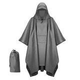 Waterproof Rain Jacket Poncho 3-in-1 Multifunctional with Hood, Gray