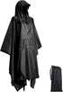 3-in-1 Waterproof Rain Jacket Poncho with Hood, Breathable Raincoat, Black