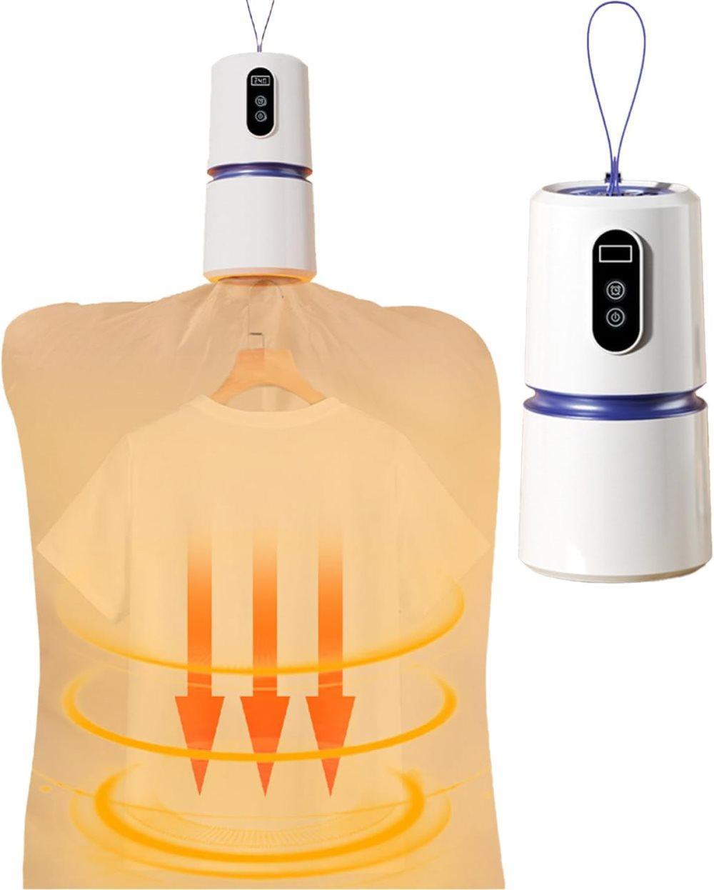 Portable dryer 360° hot air with drying bag, quiet operation, 30-240 minute timer, perfect for travel