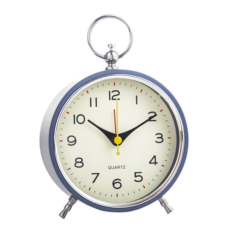 Silent Analog Alarm Clock with Snooze Button, Retro Design and Lighting, 16x11 cm, Blue