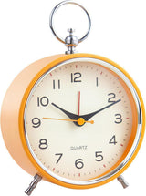Silent Analog Alarm Clock with Snooze Button, Retro Design and Lighting, 16x11 cm, Orange