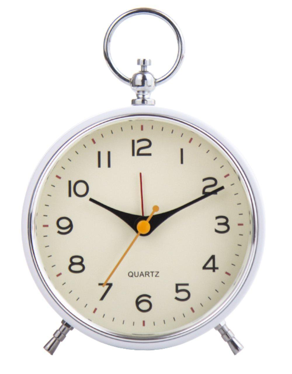 Analog Alarm Clock with Snooze Button, Retro Design and Lighting, White, 16x11 cm