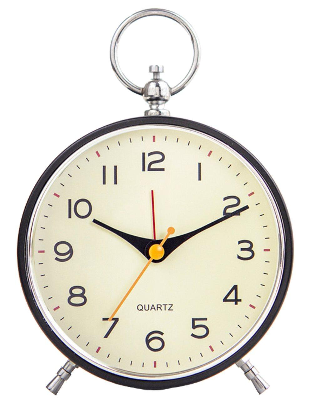 Silent Analog Alarm Clock with Snooze Button, Black, 16x11 cm