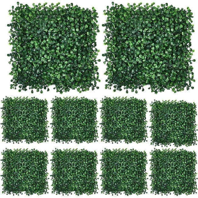 10-Pack Artificial Grass Panels 25x25 cm for Garden Party Wall Decor, Compatible with Outdoor