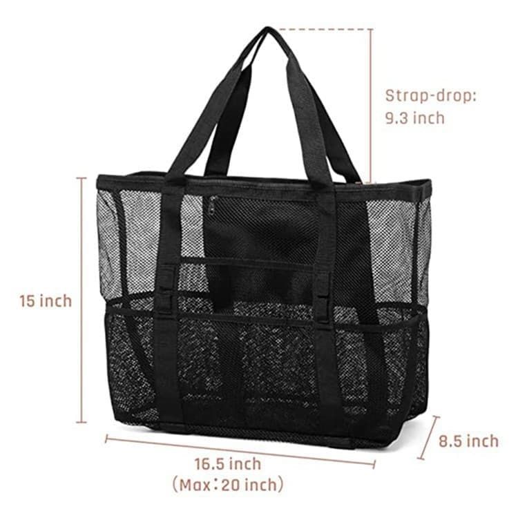 Foldable Beach Bag with 6 Mesh Pockets for Family Picnic, Green, 1 Pack