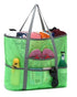 Foldable Beach Bag with 6 Mesh Pockets for Family Picnic, Green, 1 Pack
