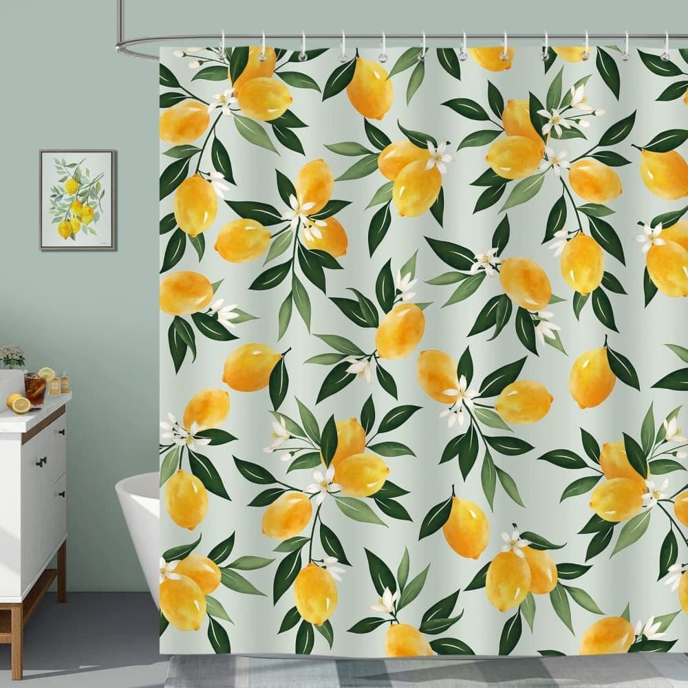 3D Fruit Shower Curtain Waterproof Mold Resistant with 12 Hooks, Yellow, 70x72 inches