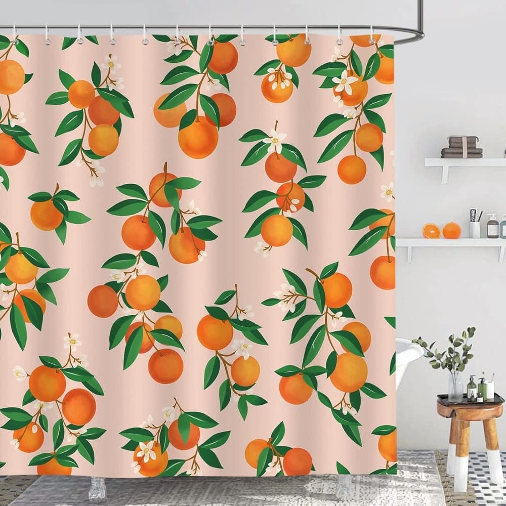 3D Fruit Shower Curtain Waterproof Mold Resistant with 12 Hooks, 70x72 inches, Orange