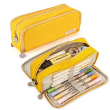 Kids School Pencil Case 3 Compartment Multifunctional Pouch, Yellow
