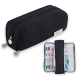 3 Compartment Pencil Case for School, Multifunctional Stationery Organizer, Black, with Spacious Storage