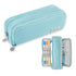 Blue Spacious Pencil Case with 3 Compartments, School Pencil Bag, Multifunctional Holder