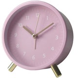 Small Silent Alarm Clock with Night Light and Backlight, Pink, Metal Design for Bedroom Office Living Room