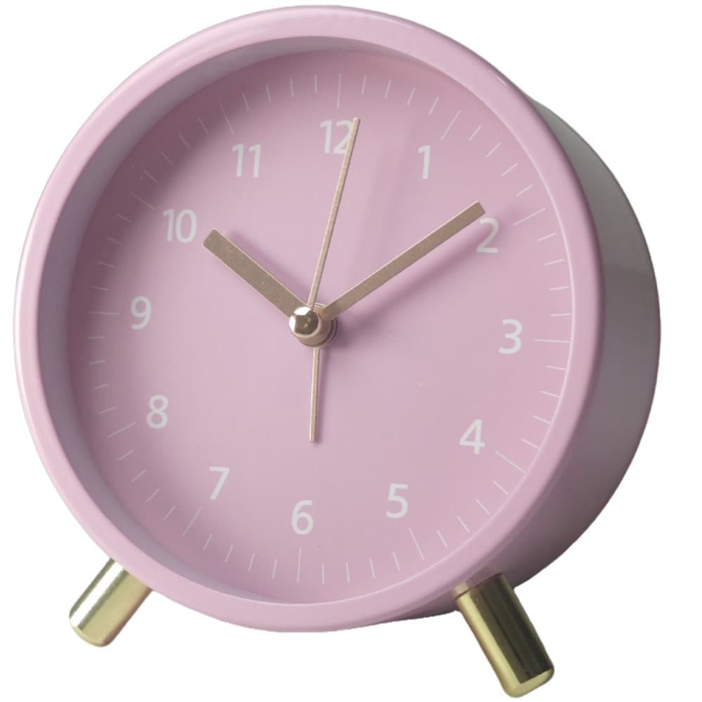 Small Silent Alarm Clock with Night Light and Backlight, Pink, Metal Design for Bedroom Office Living Room