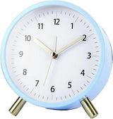 Small Silent Alarm Clock with Night Light and Backlight for Bedroom Office Living Room, Blue, Metal