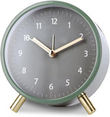 Silent Alarm Clock with Night Light and Backlight, Small Metal Clock for Bedroom Office Living Room, Green
