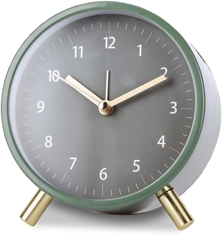Silent Alarm Clock with Night Light and Backlight, Small Metal Clock for Bedroom Office Living Room, Green