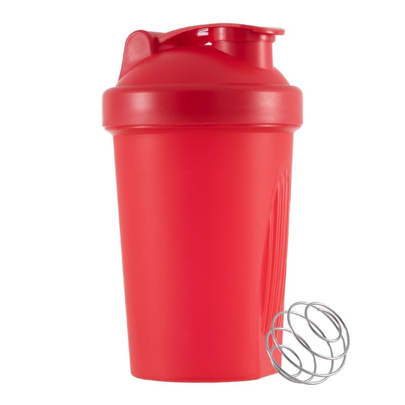 400ml Protein Shaker with Leak-proof Lid, Stainless Steel Strainer and Measuring Scale, RED