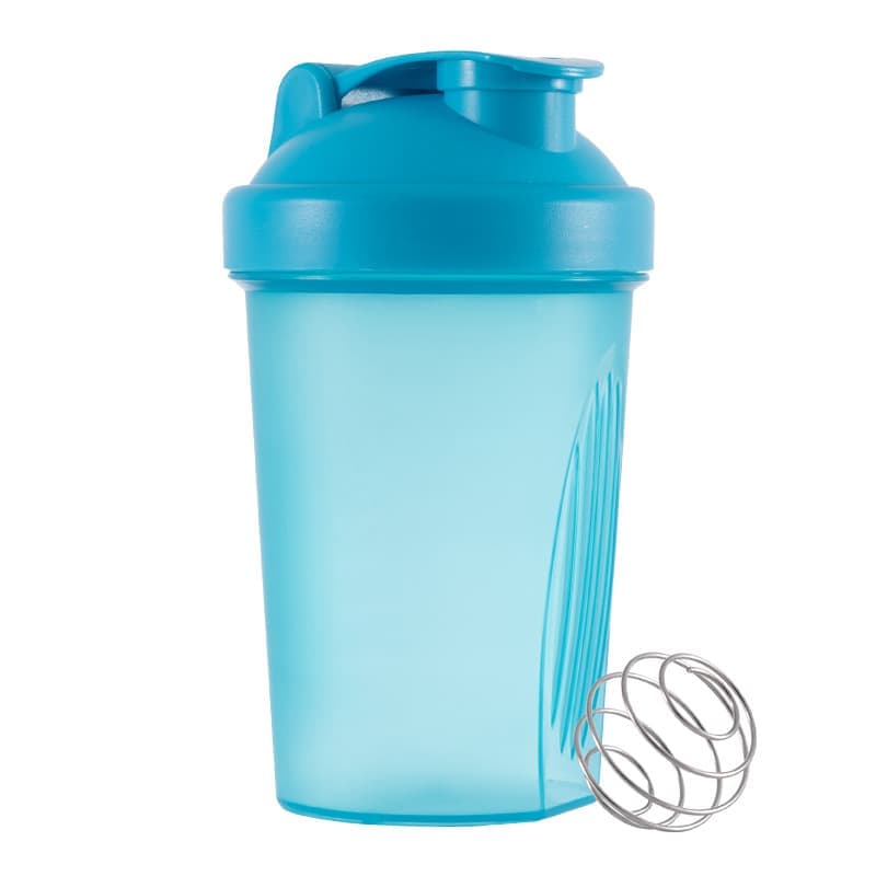 400ml Protein Shaker, Leak-proof Water Bottle with Stainless Steel Strainer and Measuring Scale, Blue