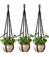 3 pcs Bohemian Plant Hanger for Indoor Plants with Braided Rope Beads and Lace Decoration, 35 Inch, Black
