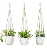 3 pcs Bohemian Plant Hanger for Indoor Plants with Braided Rope Beads and Lace Decoration, 35 Inch, White