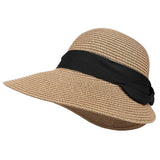 UV Protective Straw Beach Hat Wide Brim Foldable Breathable Summer Outdoor, Brown