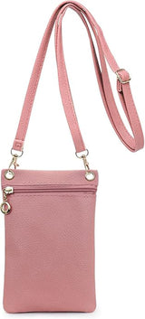 Pink Lychee Texture Phone Bag with Shoulder Strap, 19cm x 12.5cm