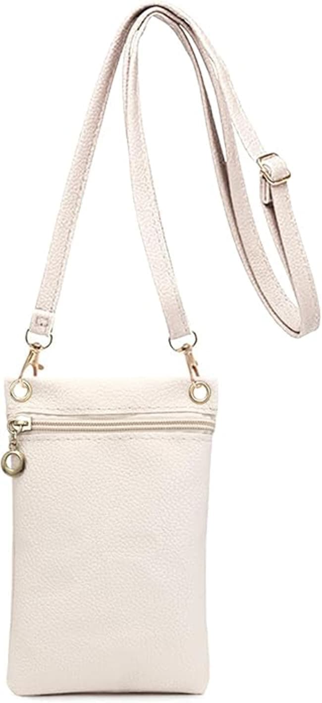 White Lychee Texture Phone Bag with Shoulder Strap, 19cm x 12.5cm